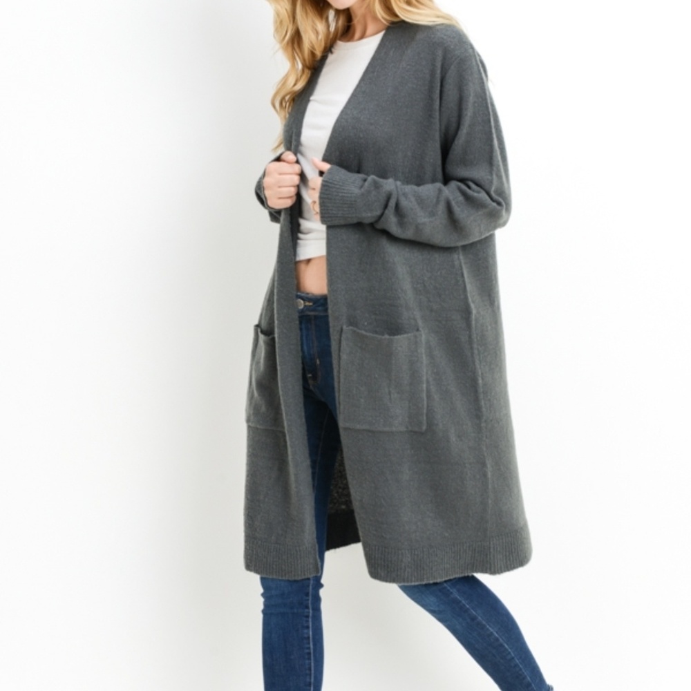 Open Front Jersey-Knit Longline Cardigan - Picture 2 of 4